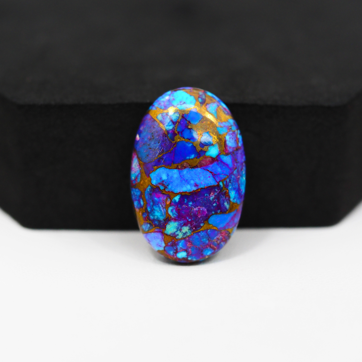 Stabilized Purple Mohave (Mojave) Turquoise Oval Cabochon 25x16x5mm 18ct - purple with blue Kingman turquoise nuggets and bronze veining - Pedra Gems.