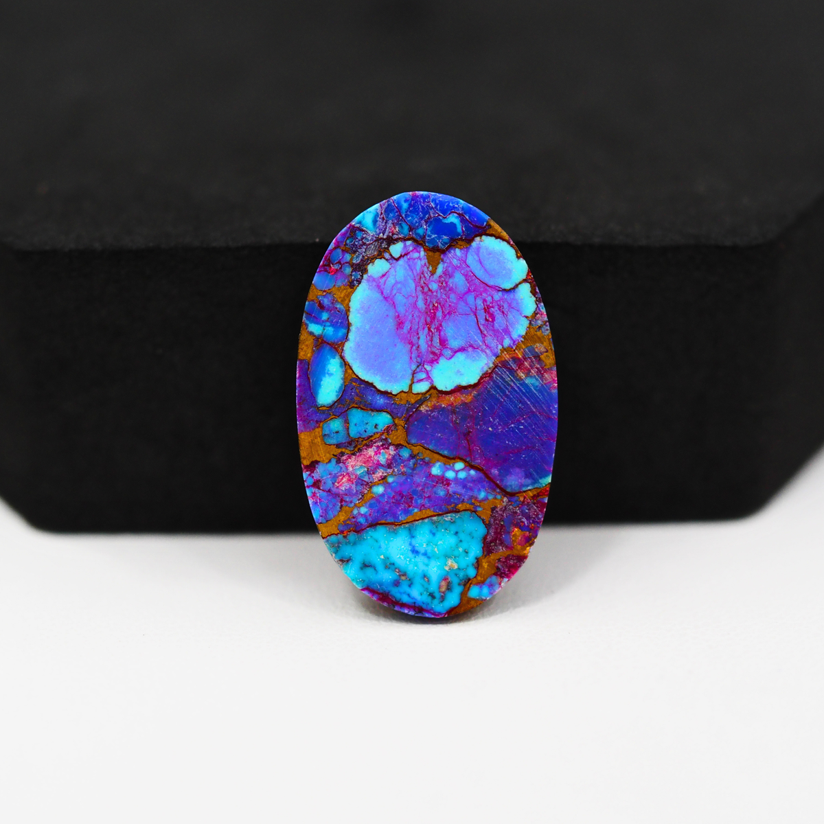 Stabilized Purple Mohave (Mojave) Turquoise Oval Cabochon 26x16x4mm 16.5ct - purple with blue Kingman turquoise nuggets and bronze veining - Pedra Gems.