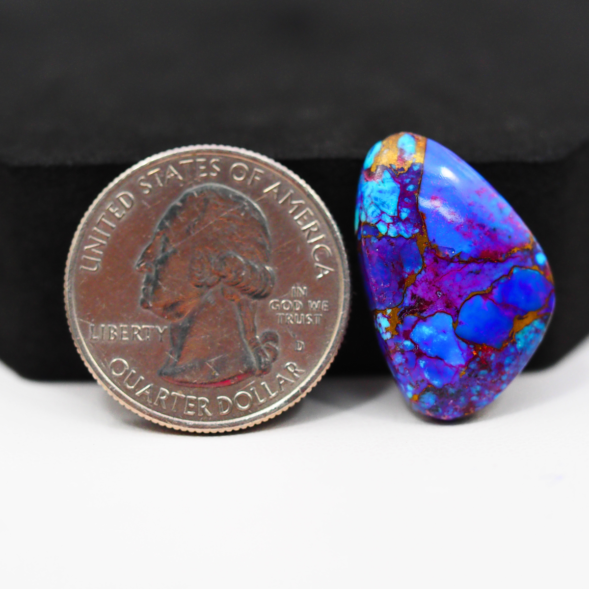Stabilized Purple Mohave (Mojave) Turquoise Freeform Cabochon 24x15x5mm 15.5ct - purple with blue Kingman turquoise nuggets and bronze veining - Pedra Gems.