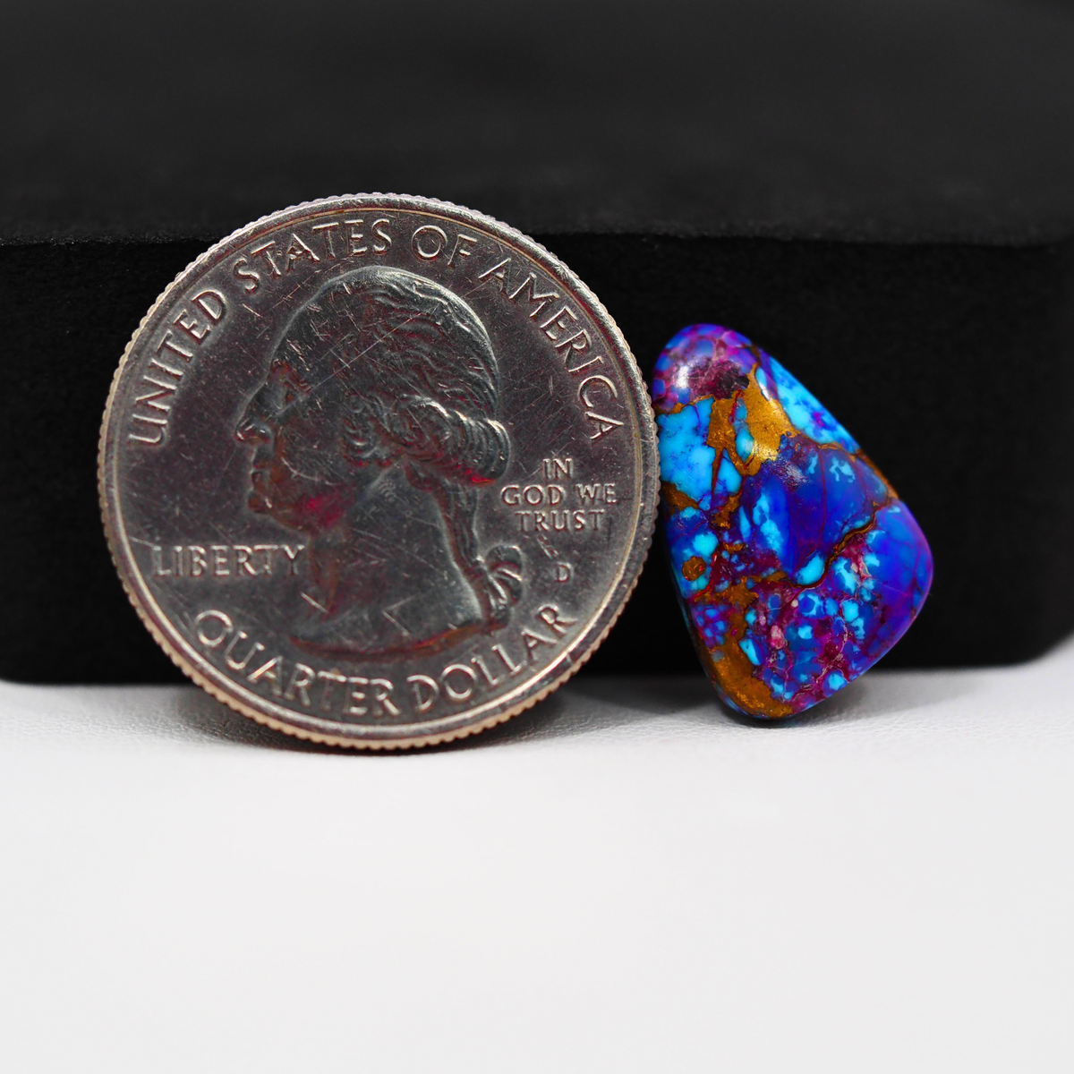 Stabilized Purple Mohave (Mojave) Turquoise Freeform Cabochon 16x11x3mm 5.5ct - purple with blue Kingman turquoise nuggets and bronze veining - Pedra Gems.