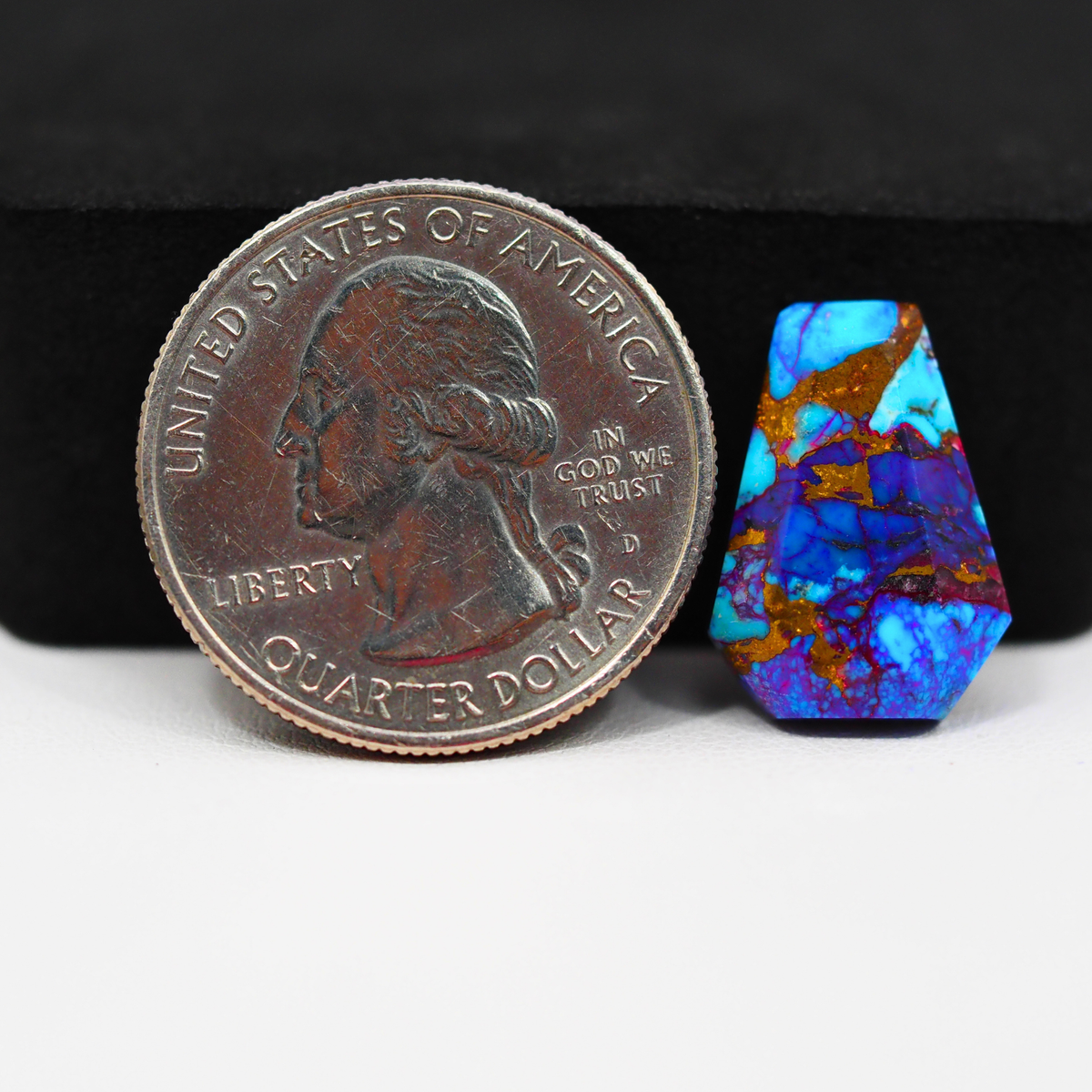 Stabilized Purple Mohave (Mojave) Turquoise Coffin Cabochon 18x12x4mm 9ct - purple with blue Kingman turquoise nuggets and bronze veining - Pedra Gems.