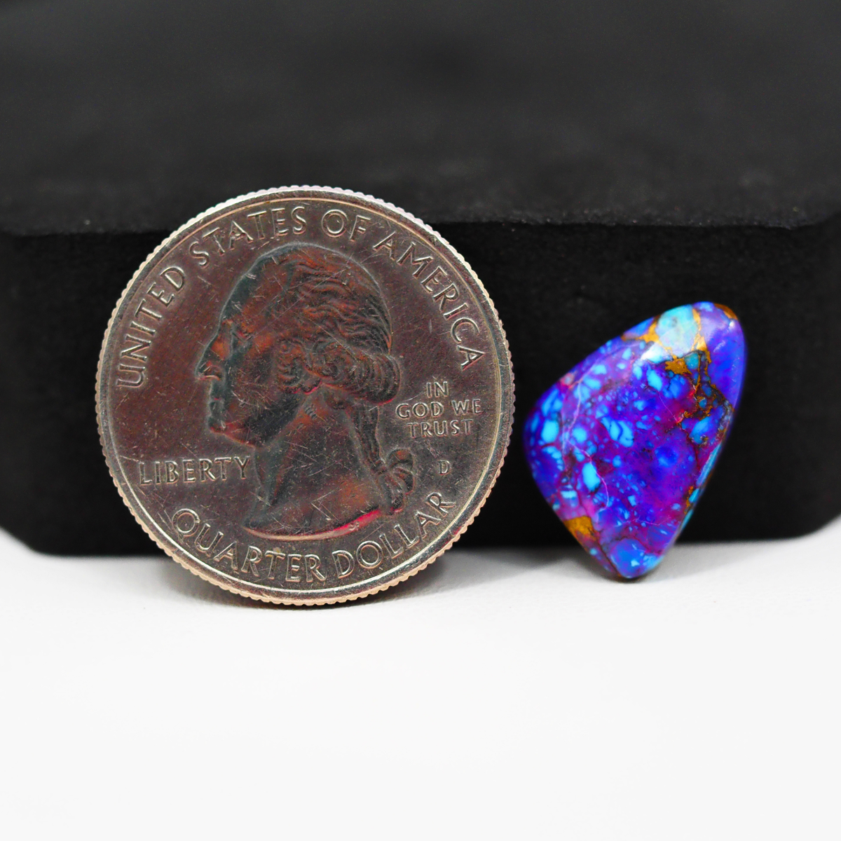 Stabilized Purple Mohave (Mojave) Turquoise Freeform Cabochon 15x11x3mm 5.5ct - purple with blue Kingman turquoise nuggets and bronze veining - Pedra Gems.