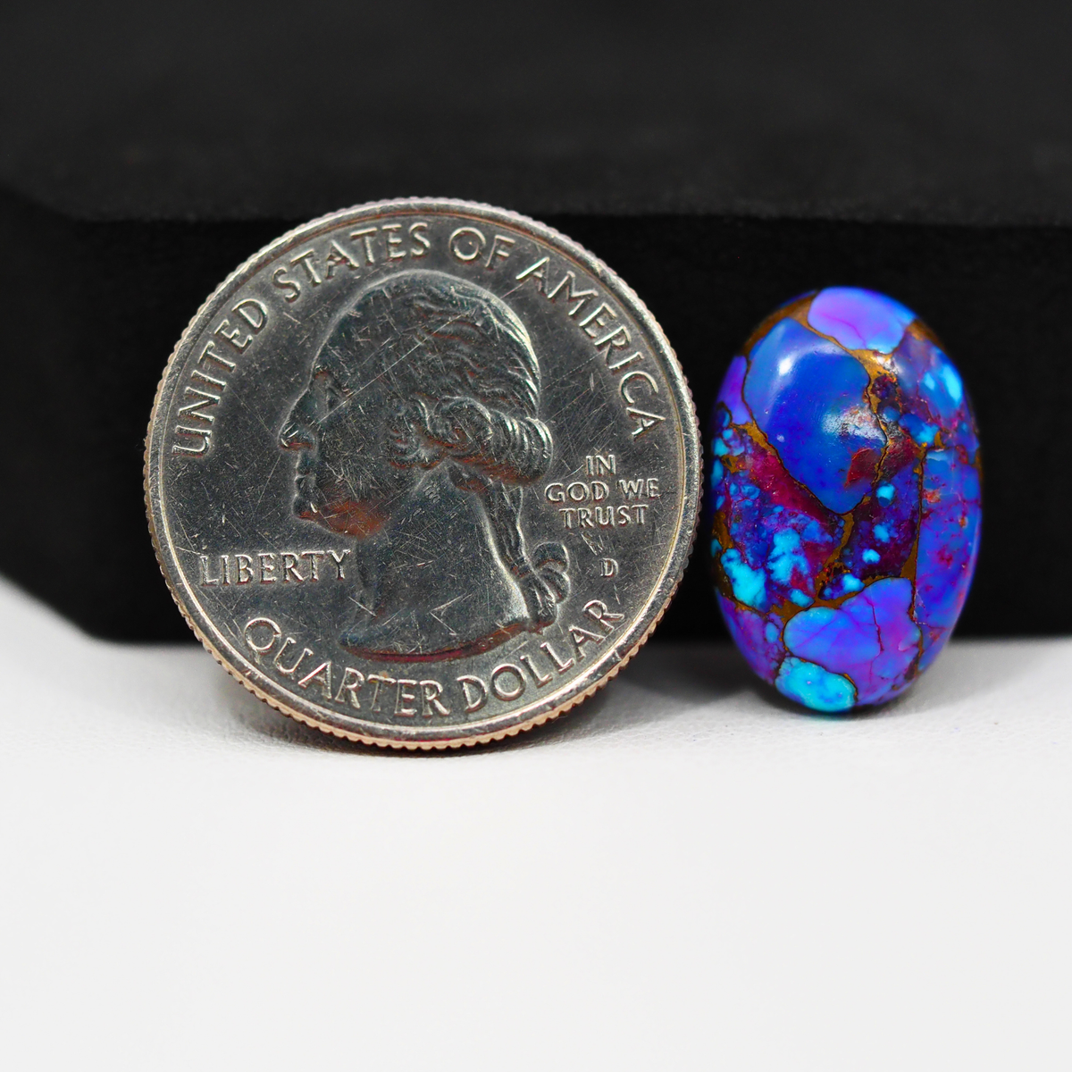 Stabilized Purple Mohave (Mojave) Turquoise Oval Cabochon 18x12x4mm 8.5ct - purple with blue Kingman turquoise nuggets and bronze veining - Pedra Gems.