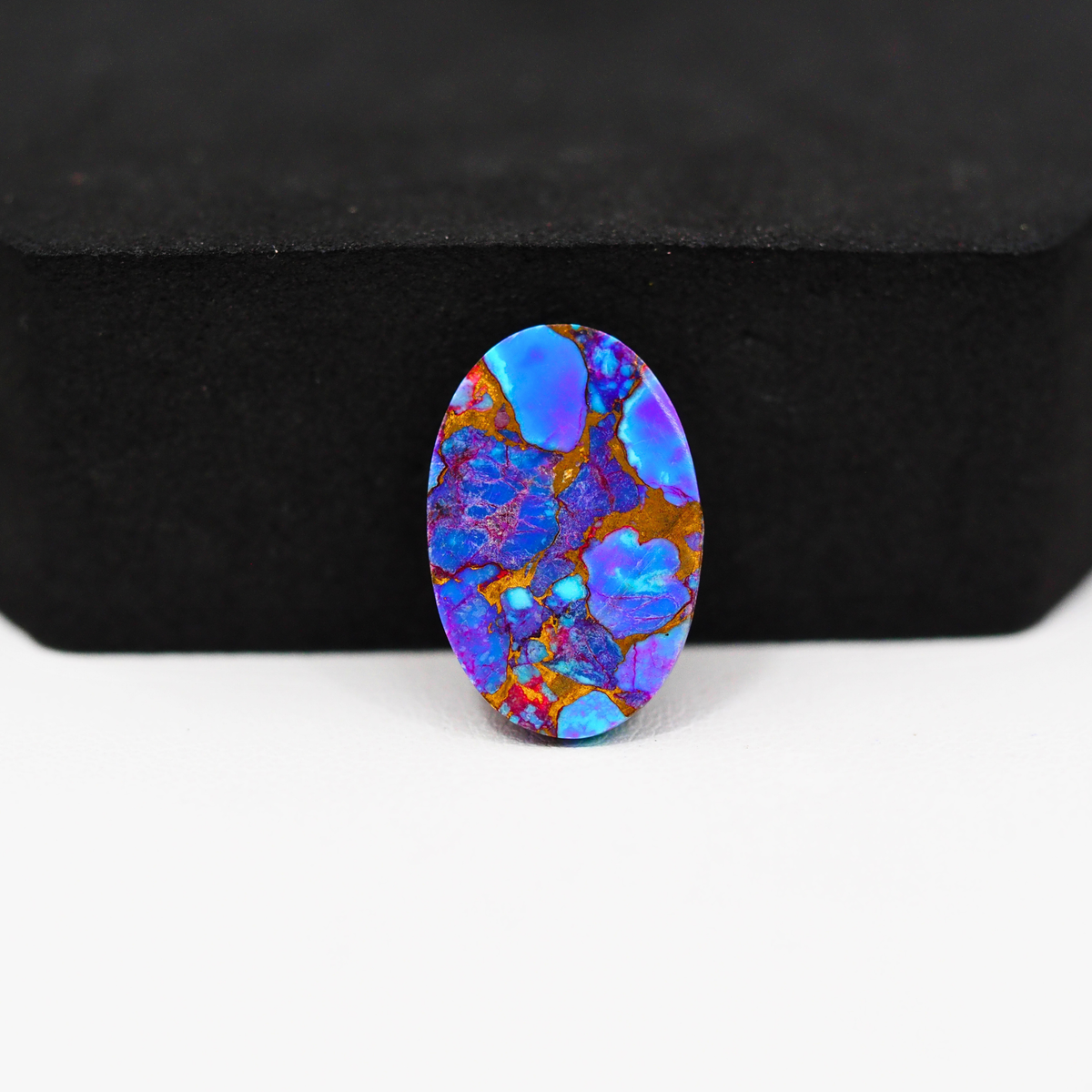 Stabilized Purple Mohave (Mojave) Turquoise Oval Cabochon 18x12x4mm 8.5ct - purple with blue Kingman turquoise nuggets and bronze veining - Pedra Gems.