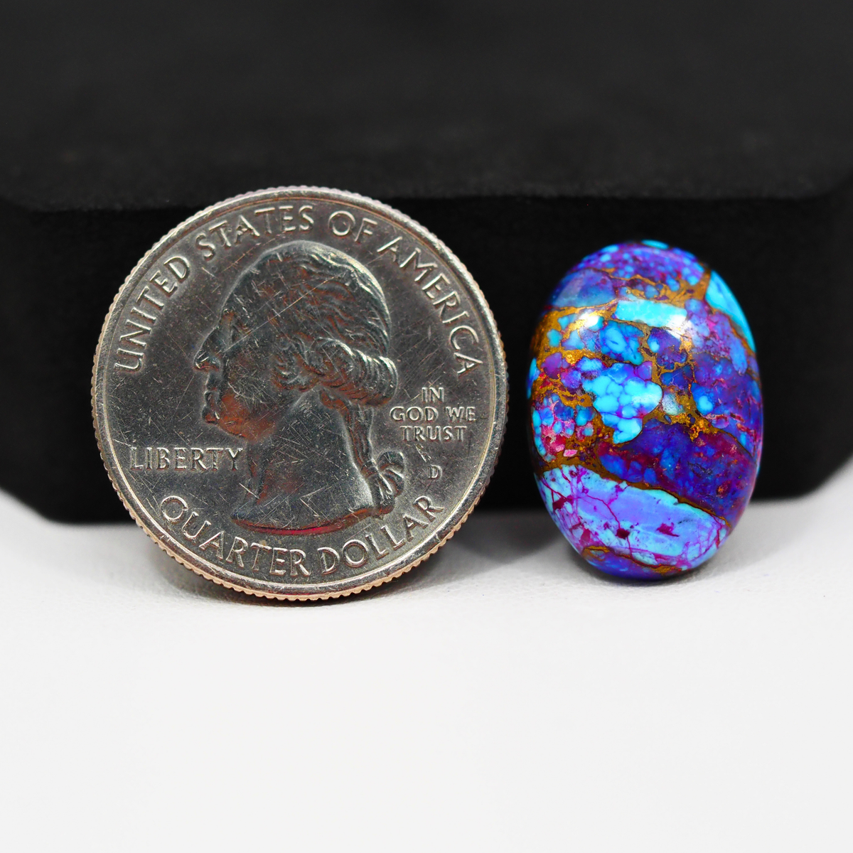 Stabilized Purple Mohave (Mojave) Turquoise Oval Cabochon 26x14x4mm 11.5ct - purple with blue Kingman turquoise nuggets and bronze veining - Pedra Gems.