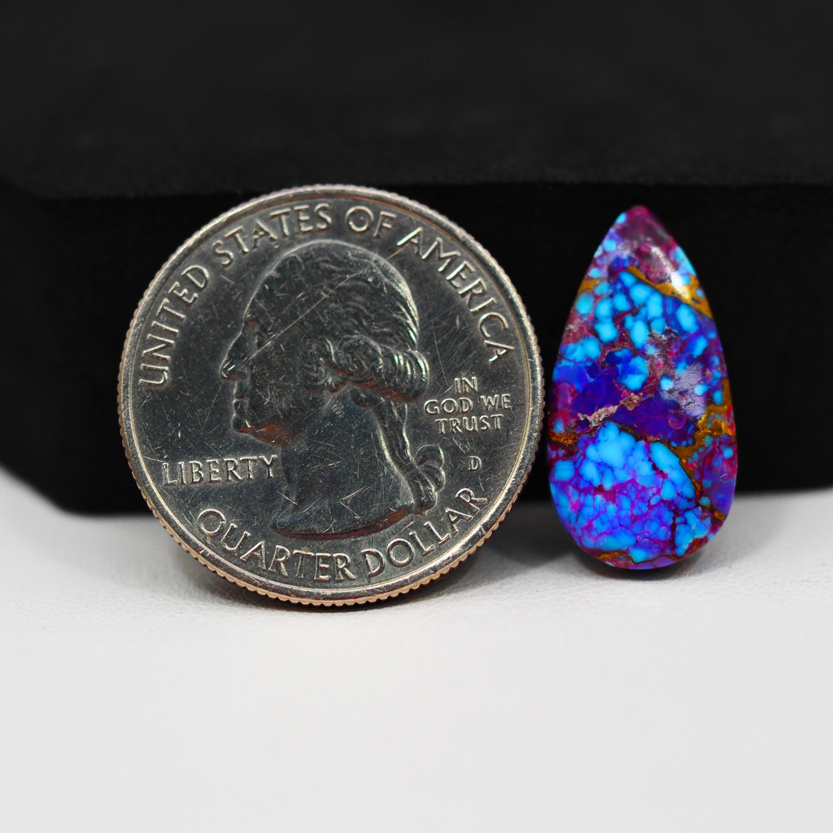 Stabilized Purple Mohave (Mojave) Turquoise Pear Cabochon 21x11x3mm 7ct - purple with blue Kingman turquoise nuggets and bronze veining - Pedra Gems.