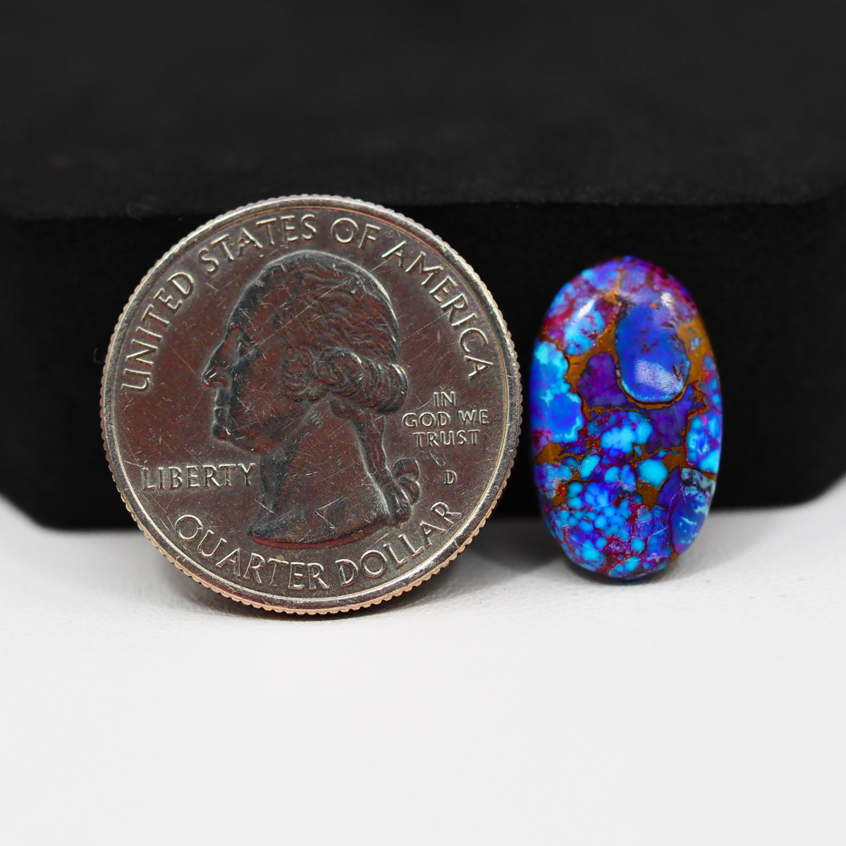 Stabilized Purple Mohave (Mojave) Turquoise Oval Cabochon 18x11x3mm 6.5ct - purple with blue Kingman turquoise nuggets and bronze veining - Pedra Gems.