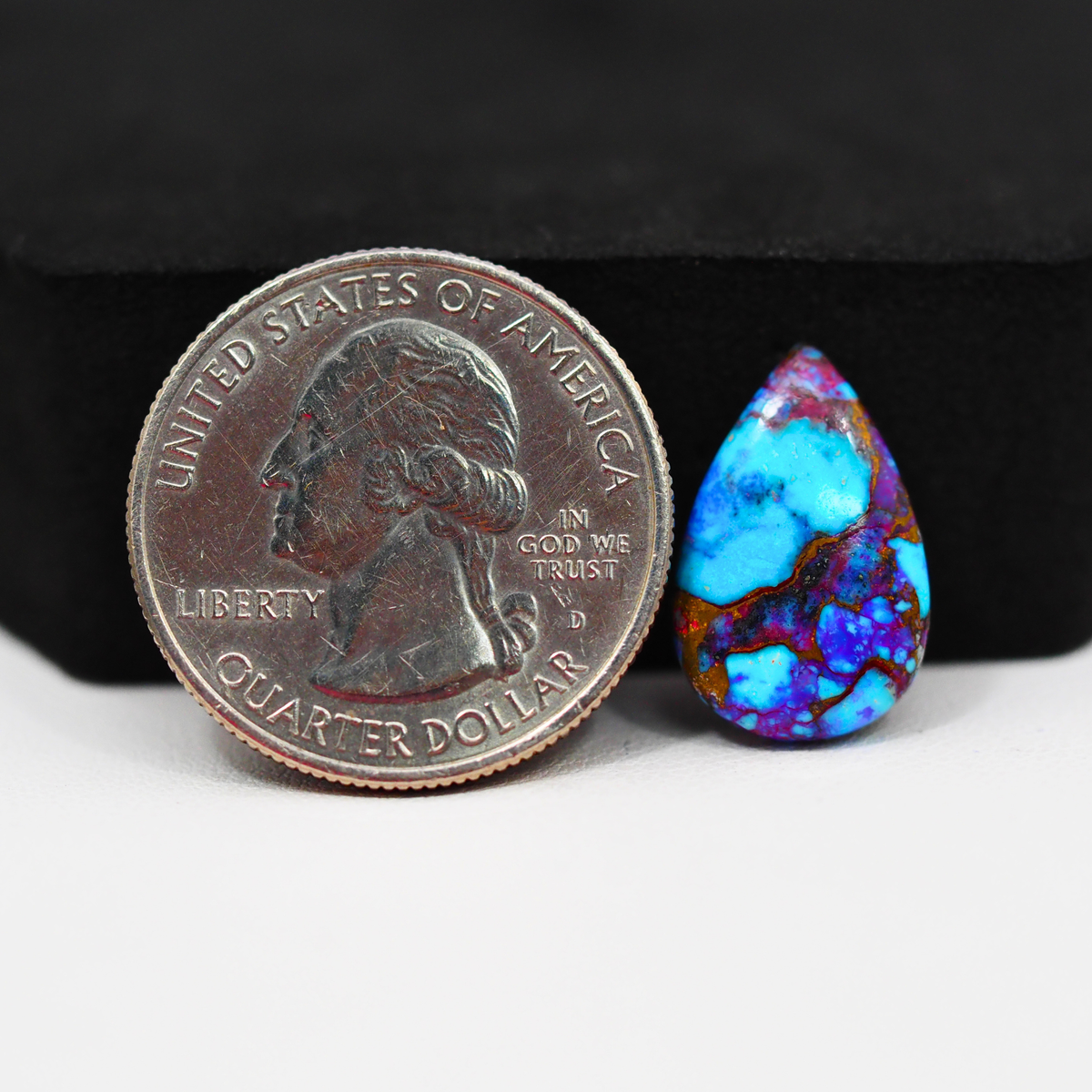 Stabilized Purple Mohave (Mojave) Turquoise Pear Cabochon 18x11x3mm 6ct - purple with blue Kingman turquoise nuggets and bronze veining - Pedra Gems.
