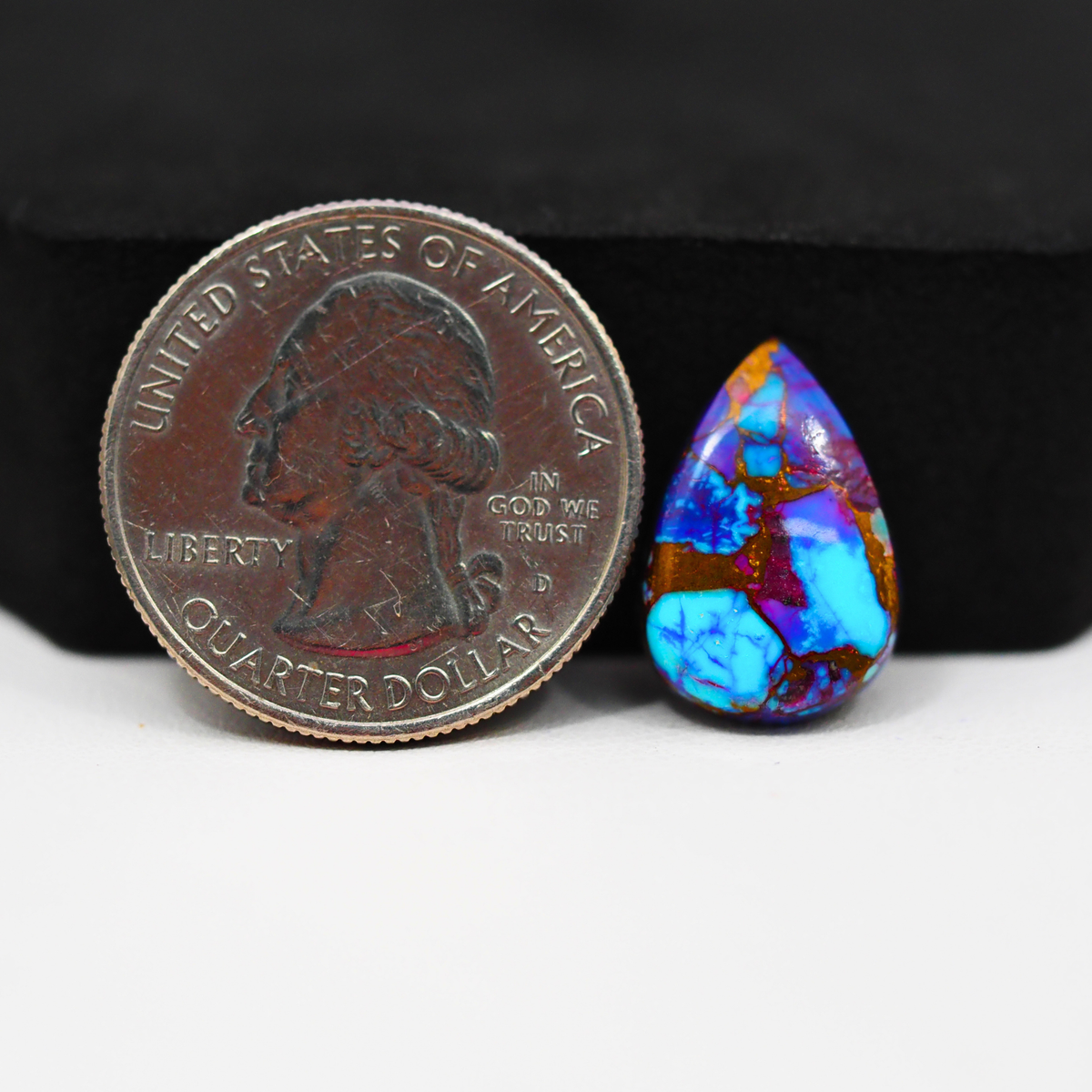 Stabilized Purple Mohave (Mojave) Turquoise Pear Cabochon 17x12x4mm 7.5ct - purple with blue Kingman turquoise nuggets and bronze veining - Pedra Gems.