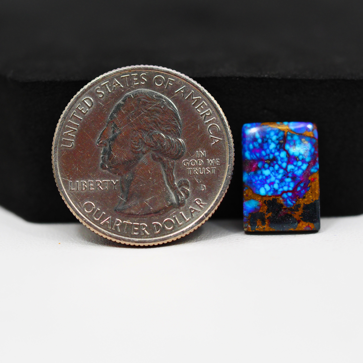 Stabilized Purple Mohave (Mojave) Turquoise Rectangle Cabochon 14x10x3mm 6.5ct - purple with blue Kingman turquoise nuggets and bronze veining - Pedra Gems.