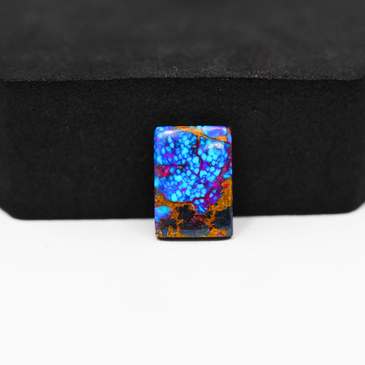 Stabilized Purple Mohave (Mojave) Turquoise Rectangle Cabochon 14x10x3mm 6.5ct - purple with blue Kingman turquoise nuggets and bronze veining - Pedra Gems.