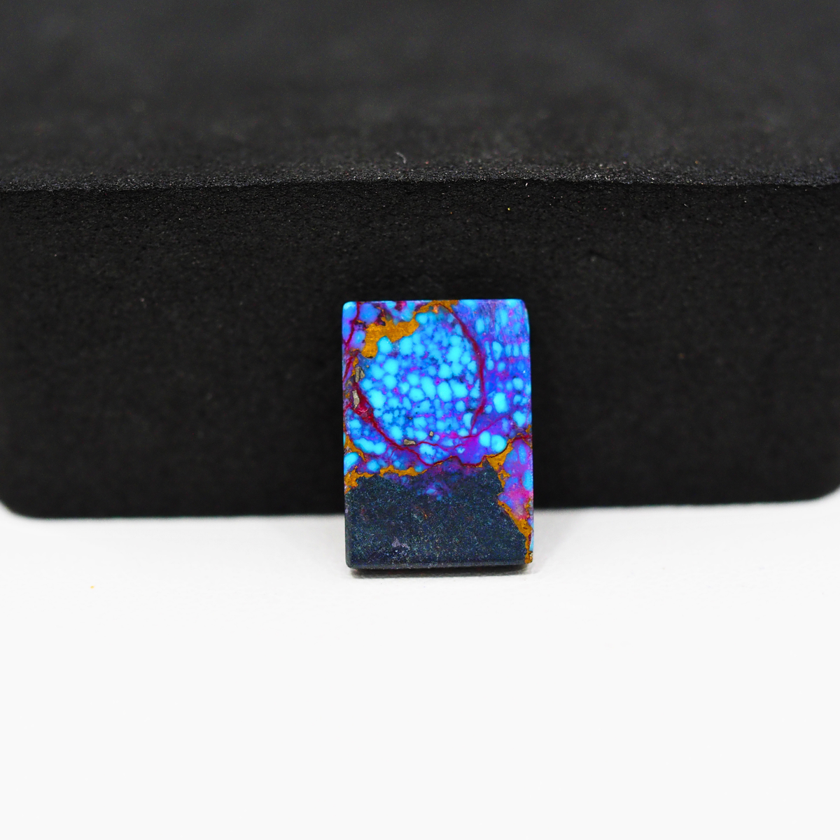 Stabilized Purple Mohave (Mojave) Turquoise Rectangle Cabochon 14x10x3mm 6.5ct - purple with blue Kingman turquoise nuggets and bronze veining - Pedra Gems.
