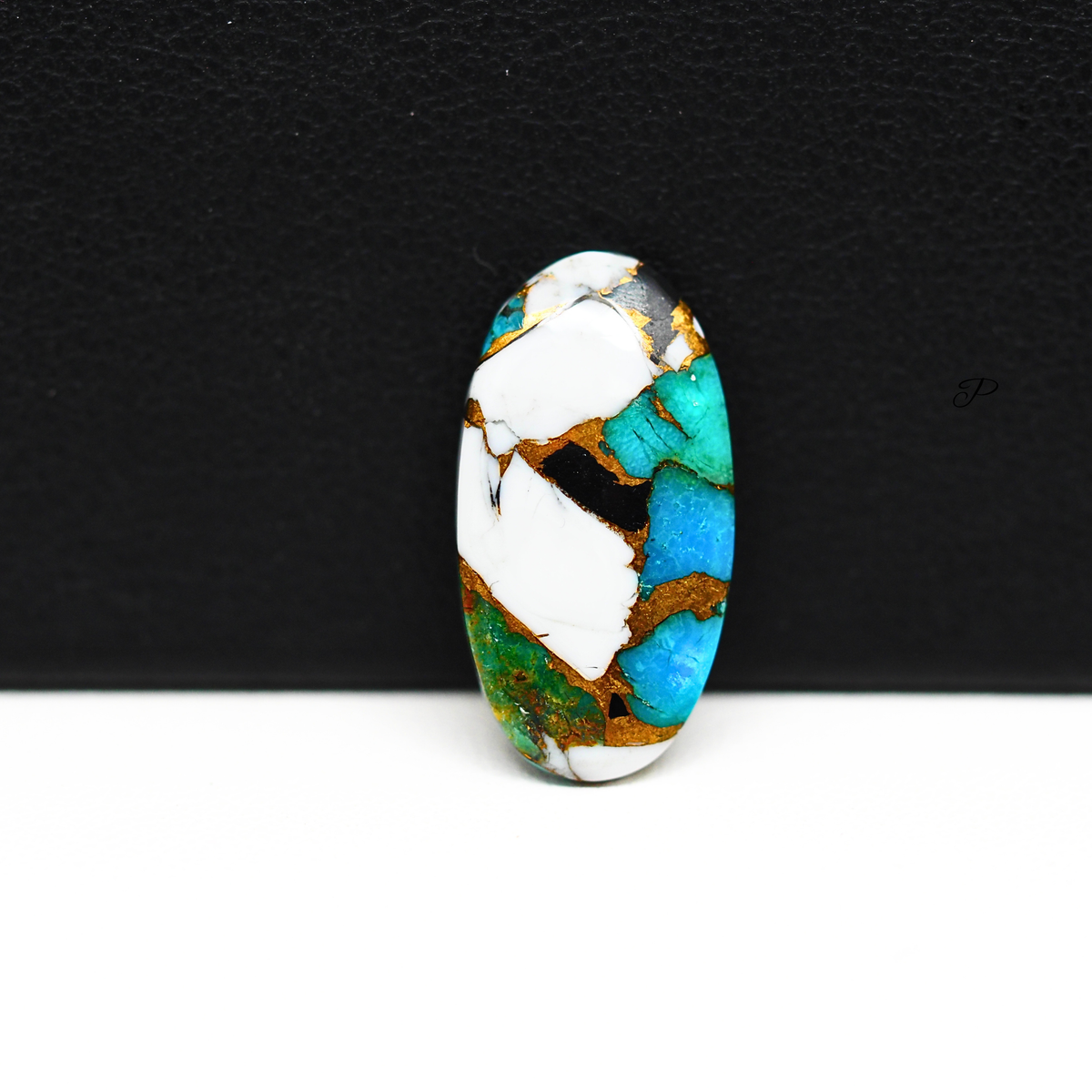 Turquoise & White Buffalo Cabochon 21x11mm 7ct Oval – Kingman, Arizona