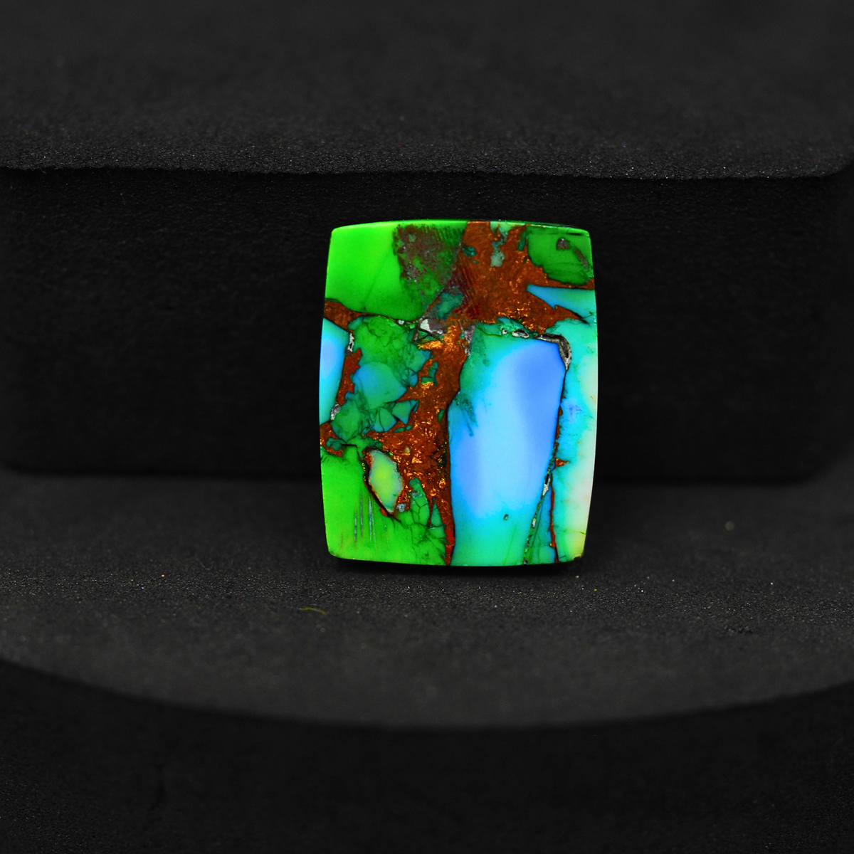Natural Peacock Dahlia Cushion Cabochon 19x15mm 15ct - Peacock Blue-Green Composite - Pedra Gems