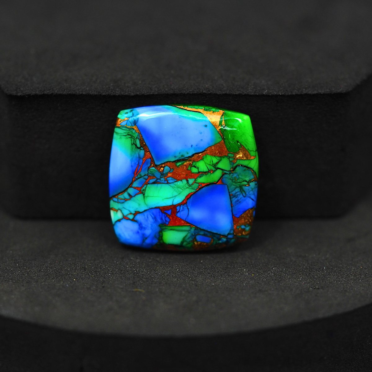Natural Peacock Dahlia Cushion Cabochon 20x20mm 14.5ct - Peacock Blue-Green Composite - Pedra Gems
