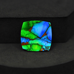 Natural Peacock Dahlia Cushion Cabochon 20x20mm 14.5ct - Peacock Blue-Green Composite - Pedra Gems