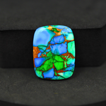 Natural Peacock Dahlia Cushion Cabochon 24x18mm 18ct - Peacock Blue-Green Composite - Pedra Gems