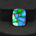 Natural Peacock Dahlia Cushion Cabochon 24x18mm 18ct - Peacock Blue-Green Composite - Pedra Gems