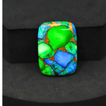 Natural Peacock Dahlia Cushion Cabochon 26x18mm 19ct - Peacock Blue-Green Composite - Pedra Gems
