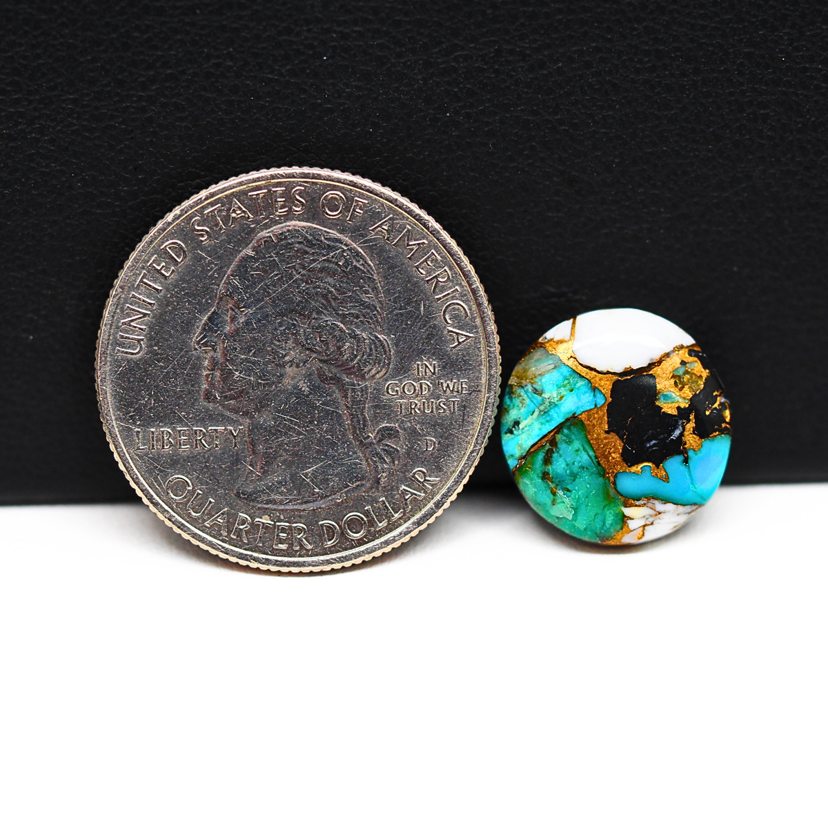 Turquoise & White Buffalo Cabochon 14x14mm 6.5ct Round – Kingman, Arizona