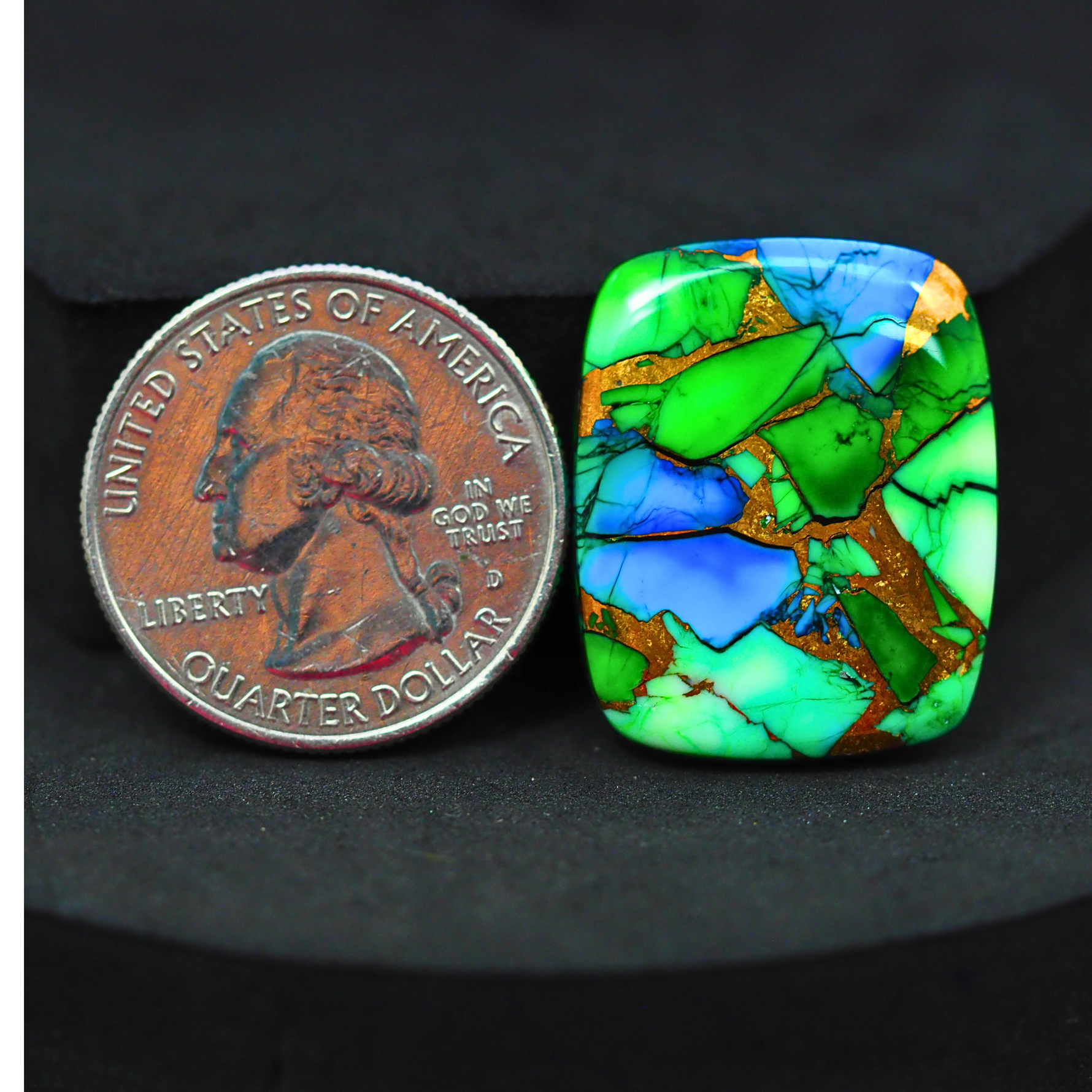 Natural Peacock Dahlia Cushion Cabochon 26x21mm 24ct - Peacock Blue-Green Composite - Pedra Gems