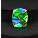 Natural Peacock Dahlia Cushion Cabochon 26x21mm 24ct - Peacock Blue-Green Composite - Pedra Gems