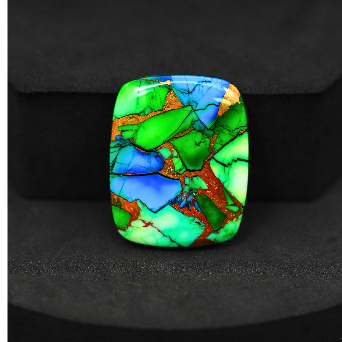 Natural Peacock Dahlia Cushion Cabochon 26x21mm 24ct - Peacock Blue-Green Composite - Pedra Gems