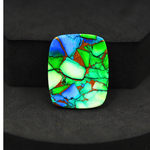 Natural Peacock Dahlia Cushion Cabochon 26x21mm 24ct - Peacock Blue-Green Composite - Pedra Gems
