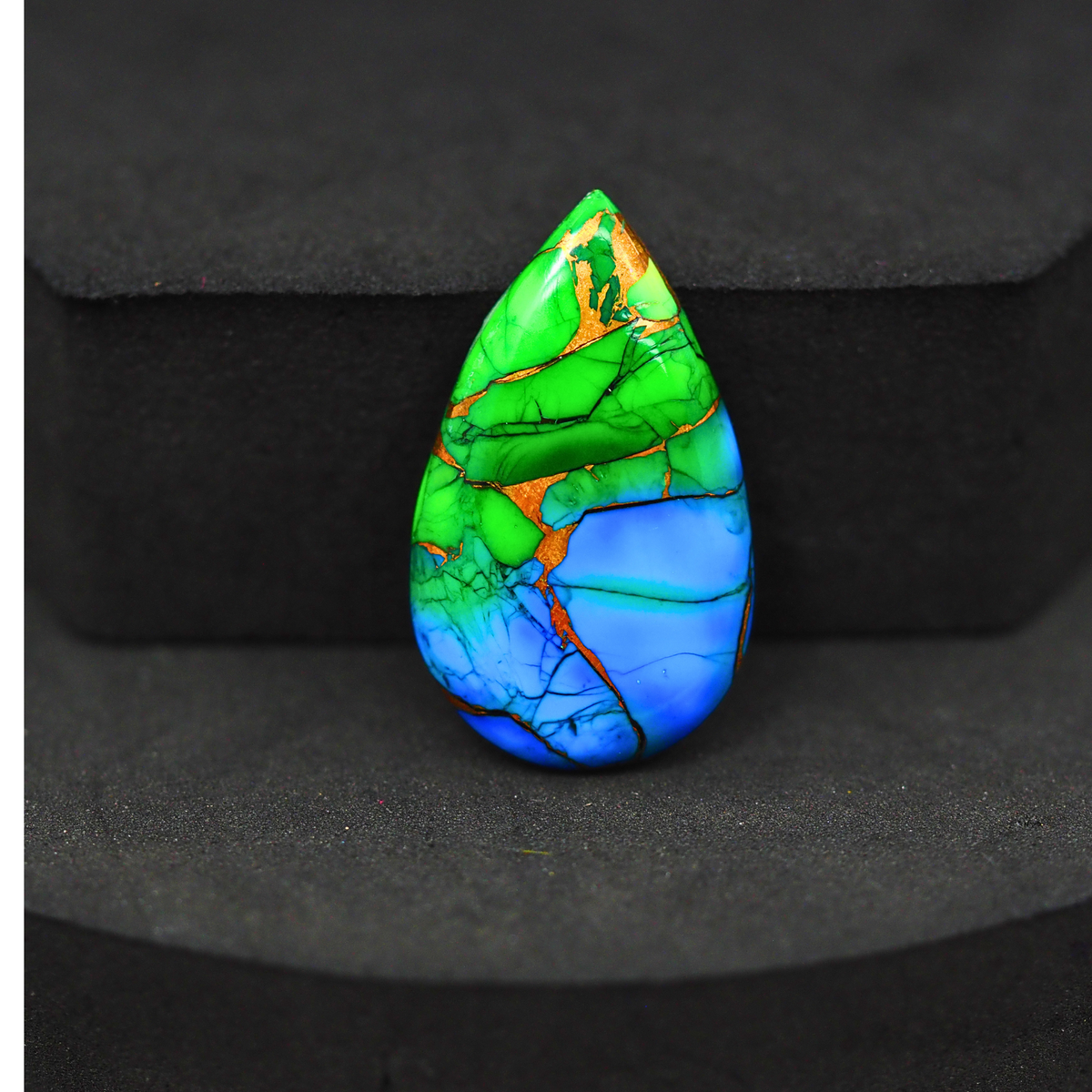 Natural Peacock Dahlia Pear Cabochon 27x16mm 13ct - Peacock Blue-Green Composite - Pedra Gems
