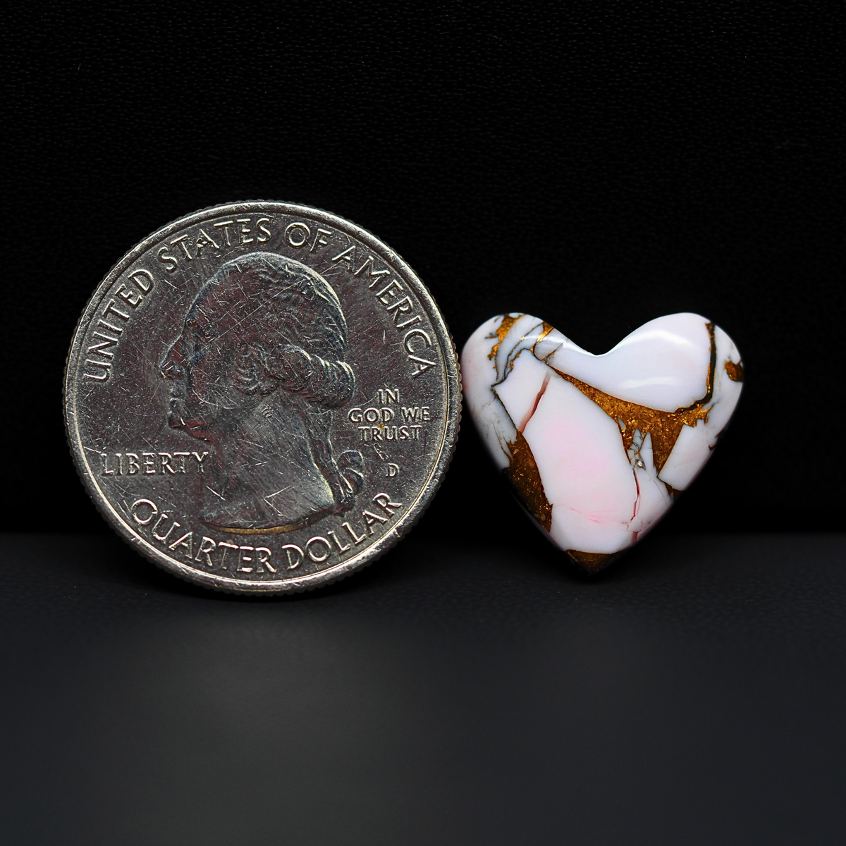 Stabilized Pink Dahlia Heart Cabochon 16x17x4mm 9ct - soft pink and white with bronze veining, Kingman Arizona - Pedra Gems.