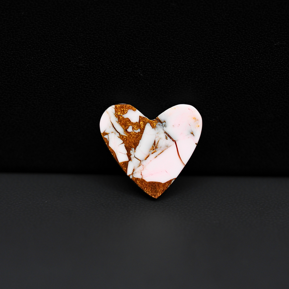 Stabilized Pink Dahlia Heart Cabochon 16x17x4mm 9ct - soft pink and white with bronze veining, Kingman Arizona - Pedra Gems.