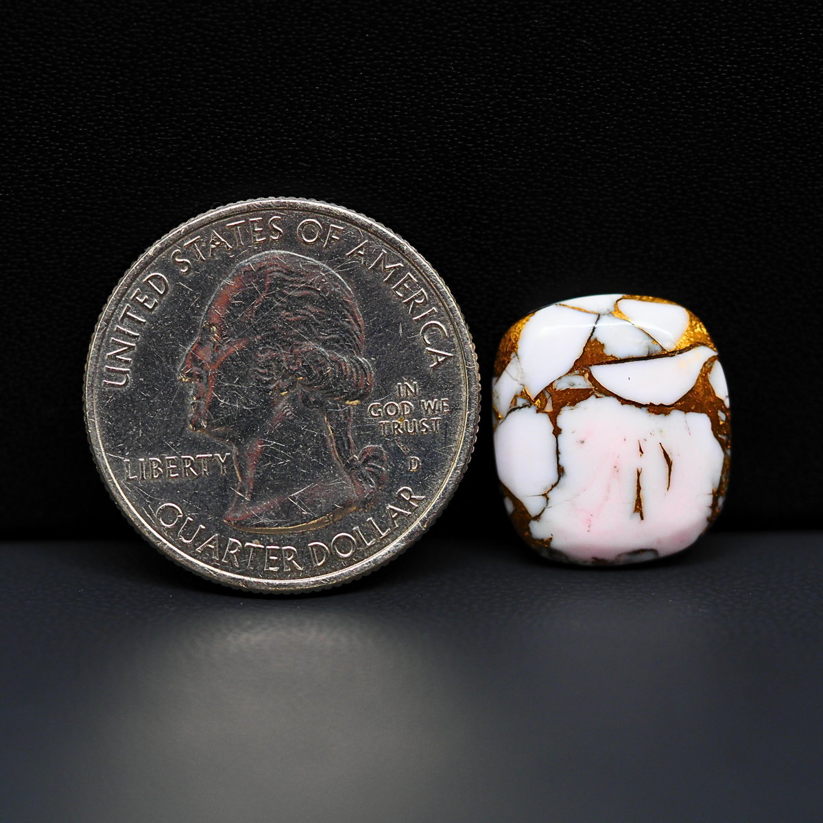 Stabilized Pink Dahlia Cushion Cabochon 17x14x3mm 8.5ct - soft pink and white with bronze veining, Kingman Arizona - Pedra Gems.