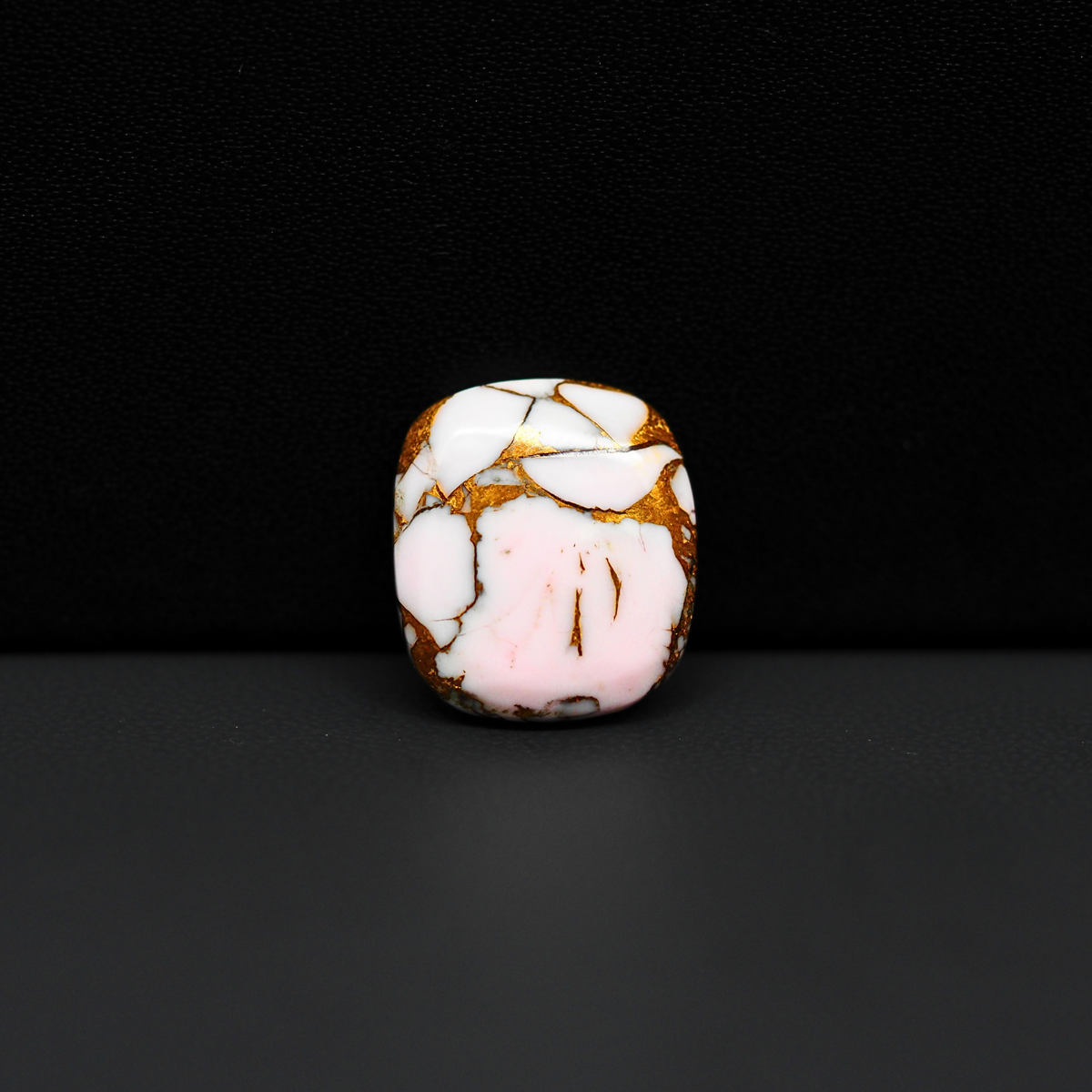 Stabilized Pink Dahlia Cushion Cabochon 17x14x3mm 8.5ct - soft pink and white with bronze veining, Kingman Arizona - Pedra Gems.