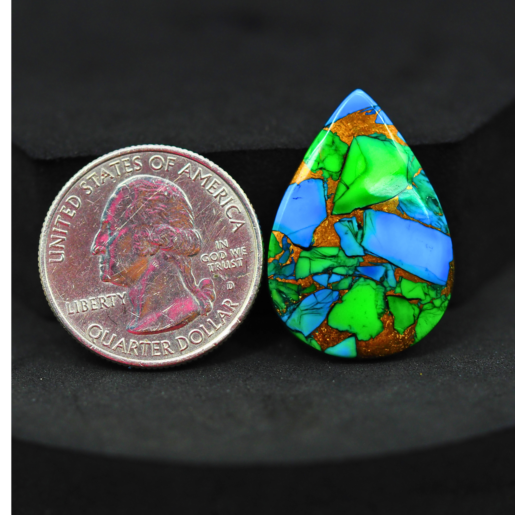 Natural Peacock Dahlia Pear Cabochon 29x20mm 18.5ct - Peacock Blue-Green Composite - Pedra Gems