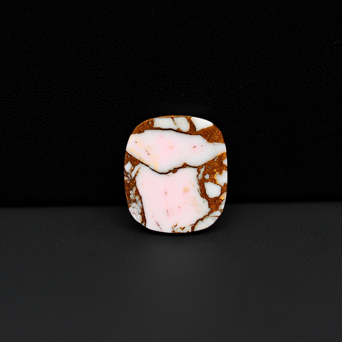 Stabilized Pink Dahlia Cushion Cabochon 17x14x3mm 8.5ct - soft pink and white with bronze veining, Kingman Arizona - Pedra Gems.