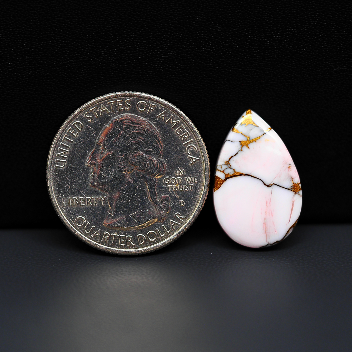 Stabilized Pink Dahlia Pear Cabochon 19x13x3mm 8.5ct - soft pink and white with bronze veining, Kingman Arizona - Pedra Gems.