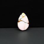 Stabilized Pink Dahlia Pear Cabochon 19x13x3mm 8.5ct - soft pink and white with bronze veining, Kingman Arizona - Pedra Gems.