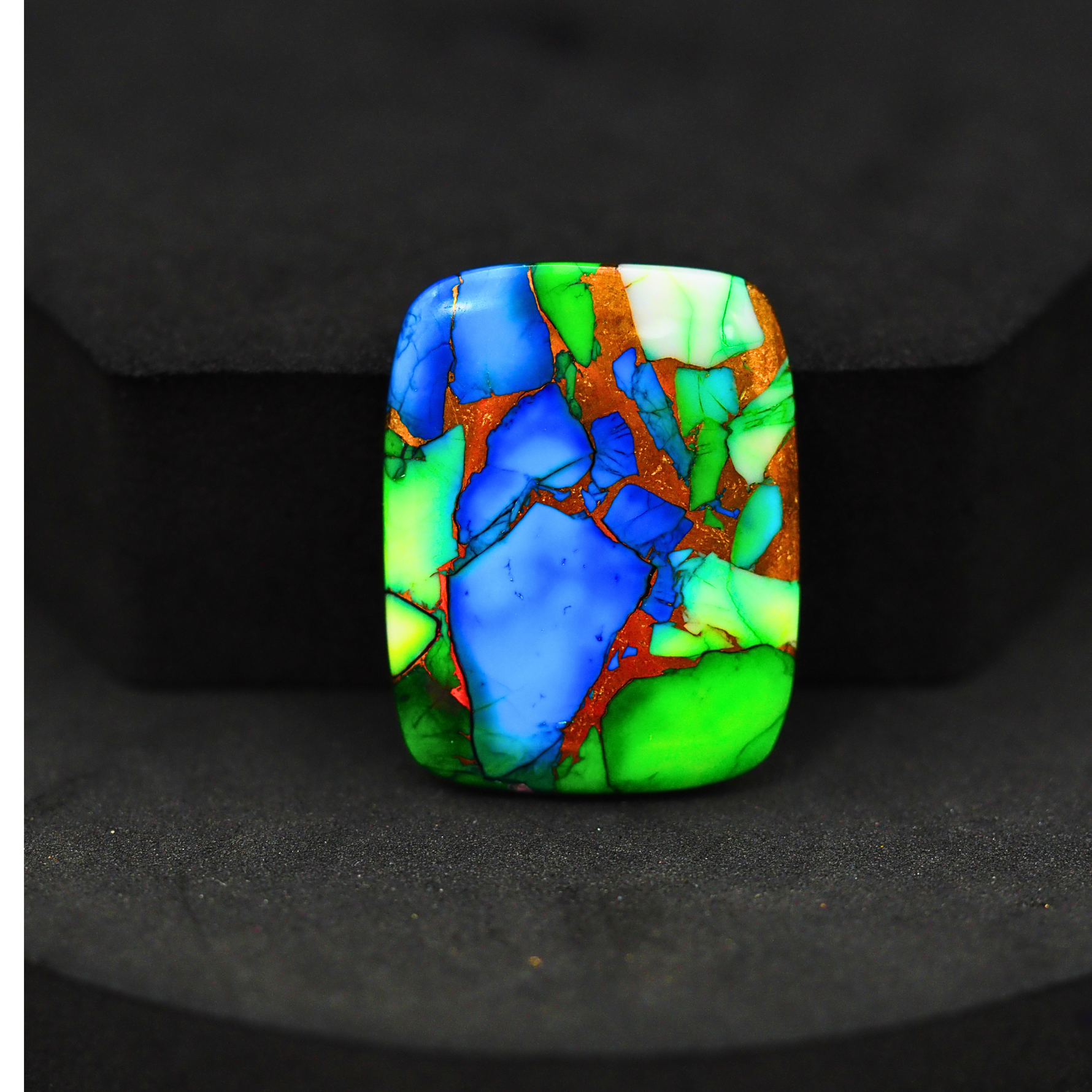 Natural Peacock Dahlia Cushion Cabochon 28x22mm 27ct - Peacock Blue-Green Composite - Pedra Gems
