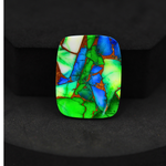 Natural Peacock Dahlia Cushion Cabochon 28x22mm 27ct - Peacock Blue-Green Composite - Pedra Gems