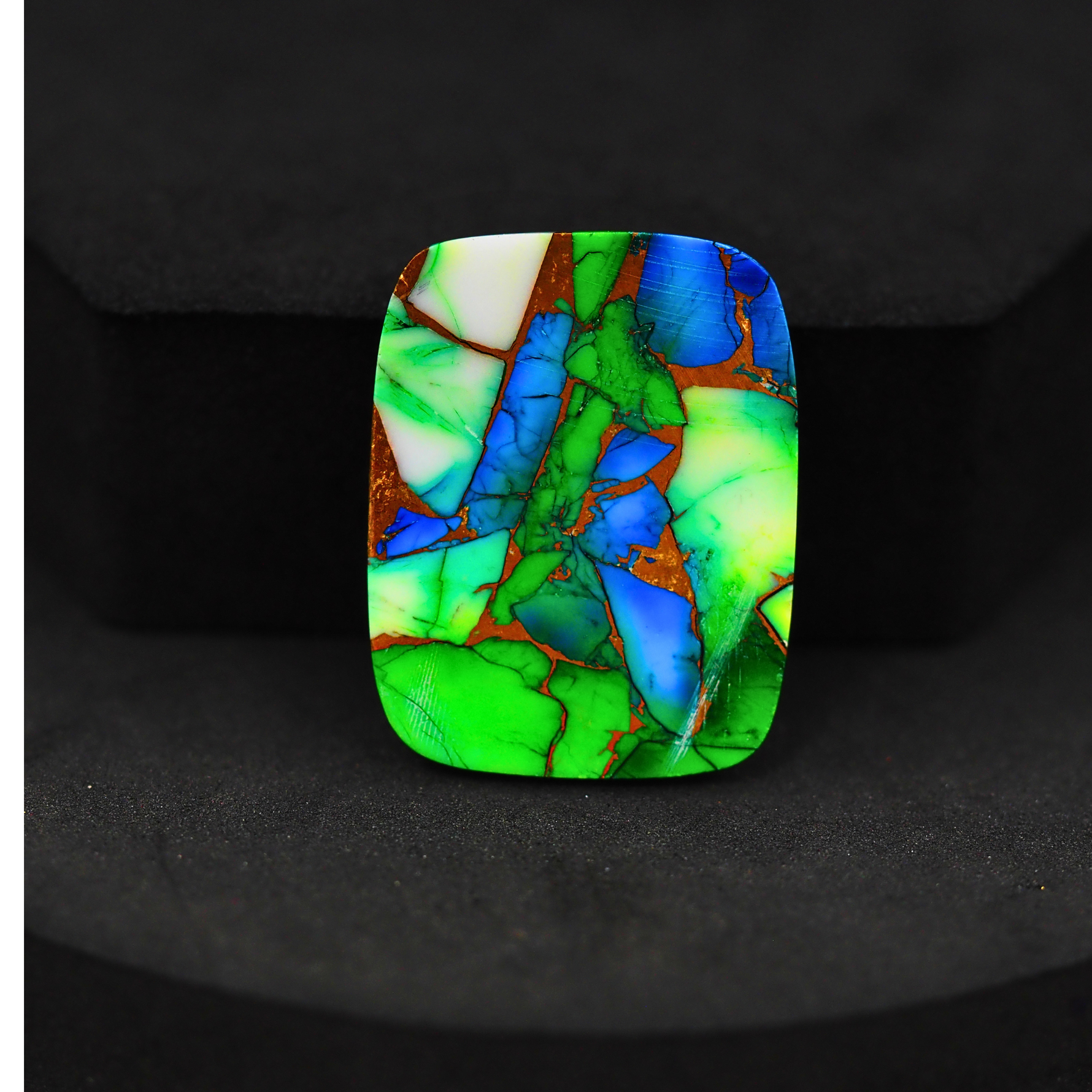 Natural Peacock Dahlia Cushion Cabochon 28x22mm 27ct - Peacock Blue-Green Composite - Pedra Gems