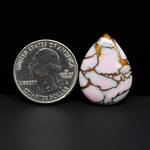 Stabilized Pink Dahlia Pear Cabochon 26x20x4mm 17.5ct - soft pink and white with bronze veining, Kingman Arizona - Pedra Gems.