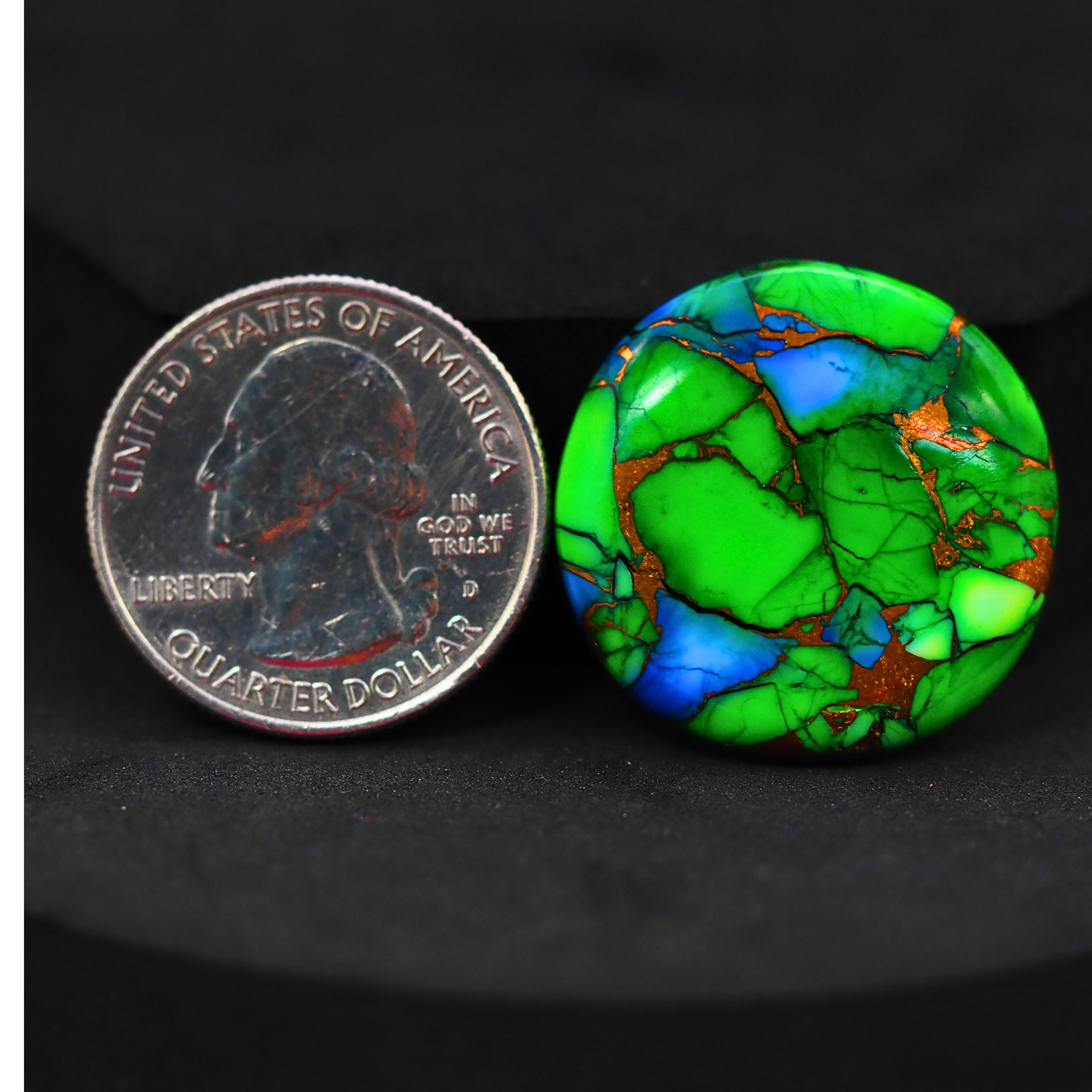 Natural Peacock Dahlia Round Cabochon 26x26mm 25.5ct - Peacock Blue-Green Composite - Pedra Gems