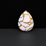 Stabilized Pink Dahlia Pear Cabochon 26x20x4mm 17.5ct - soft pink and white with bronze veining, Kingman Arizona - Pedra Gems.