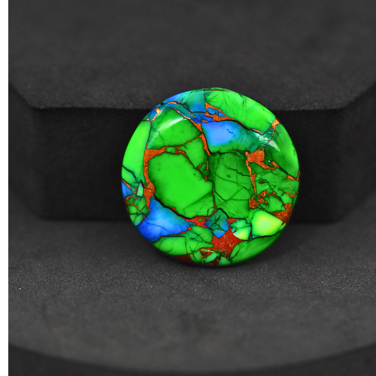 Natural Peacock Dahlia Round Cabochon 26x26mm 25.5ct - Peacock Blue-Green Composite - Pedra Gems