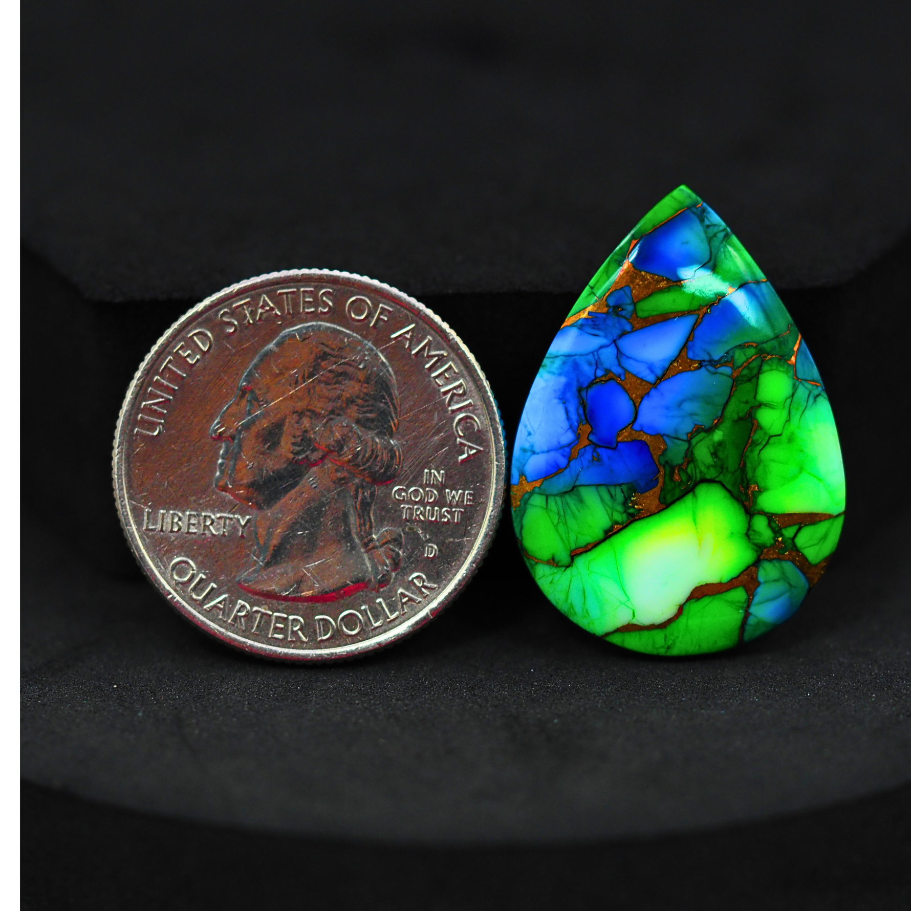 Natural Peacock Dahlia Pear Cabochon 29x20mm 18.5ct - Peacock Blue-Green Composite - Pedra Gems