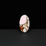 Stabilized Pink Dahlia Oval Cabochon 18x10x3mm 6.5ct - soft pink and white with bronze veining, Kingman Arizona - Pedra Gems.