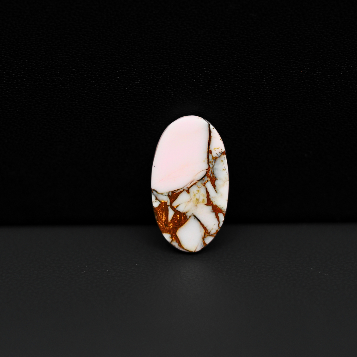 Stabilized Pink Dahlia Oval Cabochon 18x10x3mm 6.5ct - soft pink and white with bronze veining, Kingman Arizona - Pedra Gems.
