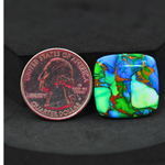 Natural Peacock Dahlia Cushion Cabochon 21x22mm 20ct - Peacock Blue-Green Composite - Pedra Gems