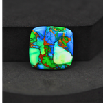 Natural Peacock Dahlia Cushion Cabochon 21x22mm 20ct - Peacock Blue-Green Composite - Pedra Gems
