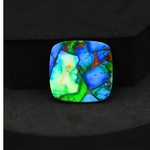 Natural Peacock Dahlia Cushion Cabochon 21x22mm 20ct - Peacock Blue-Green Composite - Pedra Gems
